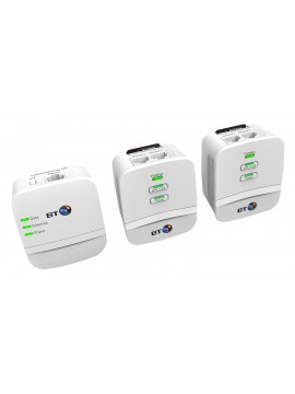 BT Mini Wireless Booster - Wi-Fi 600 Home Hotspot Powerline Adapter Kit - Pack of 3